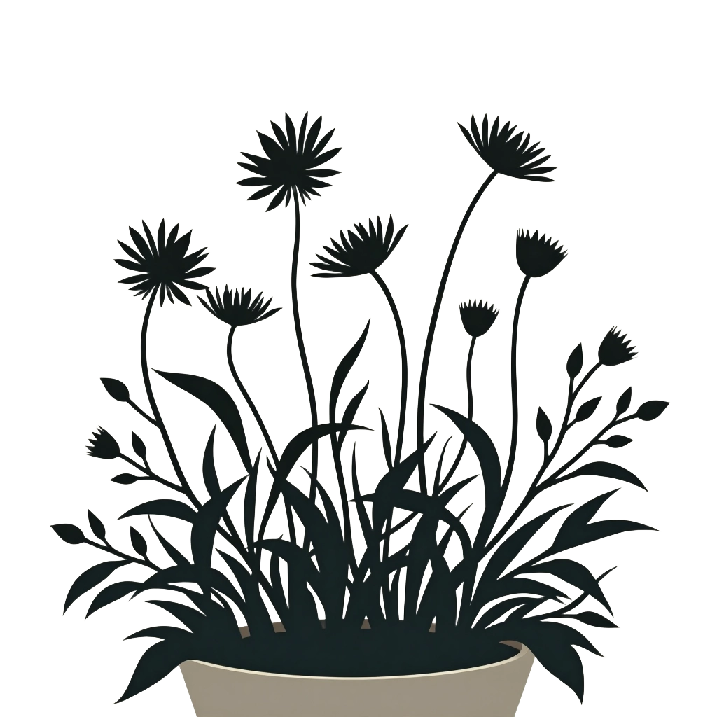 Potted Wildflowers Silhouette